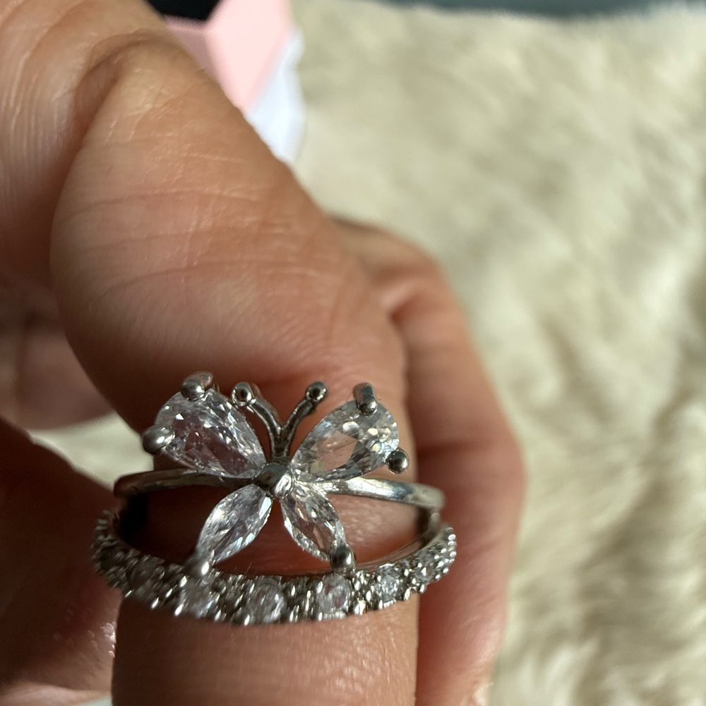 Butterfly Double Band Cubic Zirconia Ring